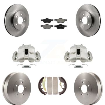 Front Rear Brake Caliper Rotors Drums Semi-Metallic Pads Kit (8Pc) For Ford Escape Mazda KC8-100779S
