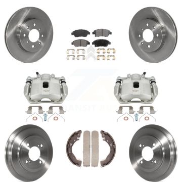 Front Rear Brake Caliper Rotors Drum Semi-Metallic Pad Kit (8Pc) For 2015-2020 Honda Fit KC8-100780P