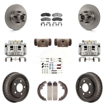 Front Rear Brake Caliper Rotors Drum Ceramic Pad Shoe Cylinder & Hardware Kit (11Pc) For KC8-100780T