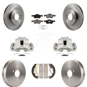 Front Rear Disc Brake Caliper Rotors Drum Ceramic Pads Kit (8Pc) For Ford Escape Mercury KC8-100782C