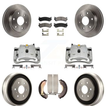 Front Rear Brake Caliper Rotors Drum Semi-Metallic Pads Kit (8Pc) For Chevrolet GMC 1500 KC8-100783P
