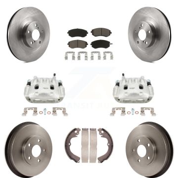 Front Rear Brake Caliper Rotors Drums Ceramic Pads Kit (8Pc) For Subaru Forester Impreza KC8-100784C
