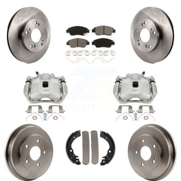 Front Rear Disc Brake Caliper Rotors Drums Semi-Metallic Pads Kit (8Pc) For Honda Civic KC8-100786S