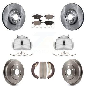 Front Rear Brake Caliper Rotors Drums Ceramic Pads Kit (8Pc) For Volkswagen Jetta Beetle KC8-100786T