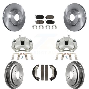 Front Rear Brake Caliper Rotors Drums Ceramic Pads Kit (8Pc) For Hyundai Accent Kia Rio KC8-100787C