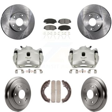 Front Rear Disc Brake Caliper Rotors Drums Semi-Metallic Pads Kit (8Pc) For Honda Civic KC8-100788S