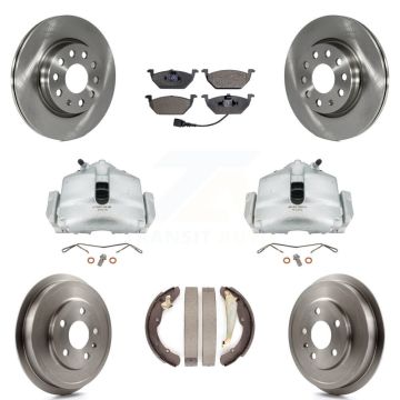 Front Rear Disc Brake Caliper Rotors Drums Ceramic Pads Kit (8Pc) For Volkswagen Jetta KC8-100788T