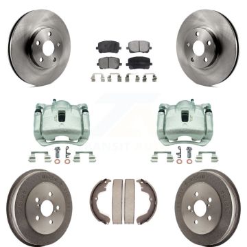 Front Rear Brake Caliper Rotors Drum Semi-Metallic Pads Kit (8Pc) For Toyota Matrix Vibe KC8-100790P