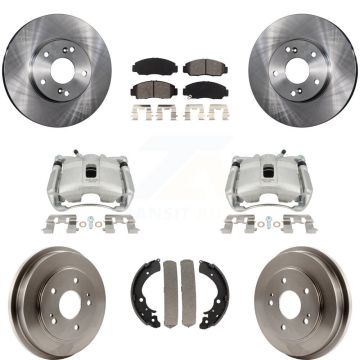 Front Rear Disc Brake Caliper Rotors Drums Semi-Metallic Pads Kit (8Pc) For Honda Civic KC8-100790S