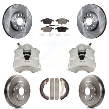 Front Rear Disc Brake Caliper Rotors Drums Ceramic Pads Kit (8Pc) For Volkswagen Jetta KC8-100790T