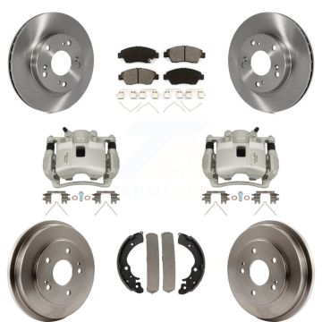 Front Rear Disc Brake Caliper Rotors Drums Semi-Metallic Pads Kit (8Pc) For Honda Civic KC8-100791S