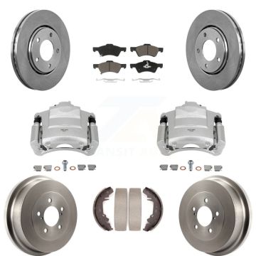 Front Rear Disc Brake Caliper Rotors Drums Ceramic Pads Kit (8Pc) For Dodge Caravan KC8-100792C