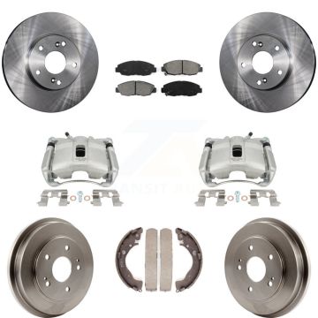 Front Rear Disc Brake Caliper Rotors Drums Semi-Metallic Pads Kit (8Pc) For Honda Civic KC8-100792S