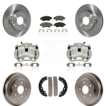 Front Rear Disc Brake Caliper Rotors Drums Ceramic Pads Kit (8Pc) For Honda Civic KC8-100795C