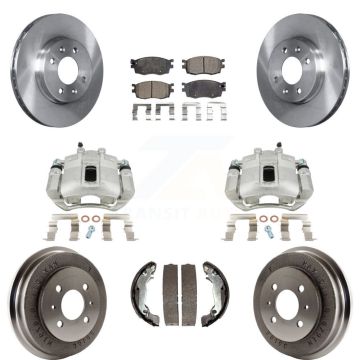 Front Rear Brake Caliper Rotor Drum Semi-Metallic Pad Kit (8Pc) For Hyundai Accent Sedan KC8-100795P