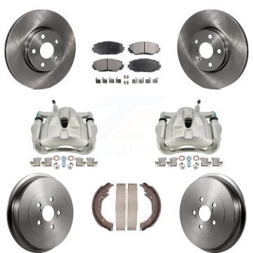 Front Rear Disc Brake Caliper Rotors Drums Ceramic Pads Kit (8Pc) For Toyota Corolla KC8-100795T