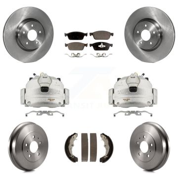 Front Rear Brake Caliper Rotors Drum Semi-Metallic Pad Kit (8Pc) For 13-18 Ford Focus ST KC8-100796P