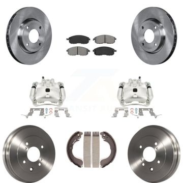 Front Rear Brake Caliper Rotors Drums Semi-Metallic Pads Kit (8Pc) For Nissan Versa Cube KC8-100797S