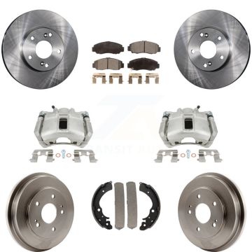Front Rear Brake Caliper Rotors Drums Ceramic Pads Kit (8Pc) For 03-06 Honda Accord 2.4L KC8-100797T
