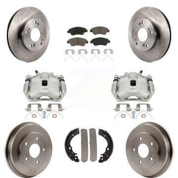 Front Rear Disc Brake Caliper Rotors Drums Ceramic Pads Kit (8Pc) For Honda Civic KC8-100798C