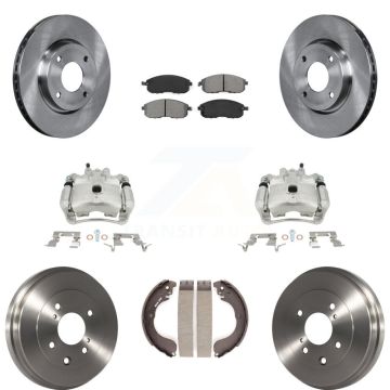 Front Rear Disc Brake Caliper Rotors Drum Semi-Metallic Pads Kit (8Pc) For Nissan Sentra KC8-100798S