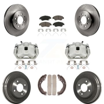 Front Rear Disc Brake Caliper Rotors Drums Ceramic Pads Kit (8Pc) For Honda Fit KC8-100799C