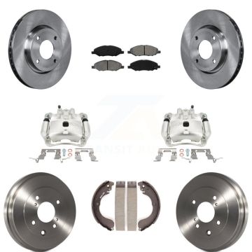 Front Rear Disc Brake Caliper Rotors Drums Semi-Metallic Pads Kit (8Pc) For Nissan Versa KC8-100799S