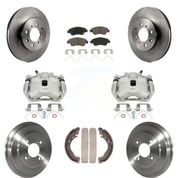 Front Rear Disc Brake Caliper Rotors Drums Ceramic Pads Kit (8Pc) For Honda Fit KC8-100800C