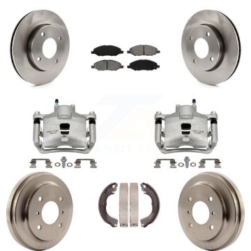 Front Rear Brake Caliper Rotors Drums Semi-Metallic Pads Kit (8Pc) For Nissan Versa 1.6L KC8-100800S