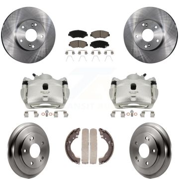 Front Rear Disc Brake Caliper Rotors Drums Ceramic Pads Kit (8Pc) For Honda Civic KC8-100801C