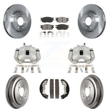 Front Rear Brake Caliper Rotors Drum Semi-Metallic Pads Kit (8Pc) For Hyundai Accent Kia KC8-100803S