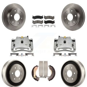 Front Rear Brake Caliper Rotors Drums Ceramic Pads Kit (8Pc) For Chevrolet GMC Silverado KC8-100804C