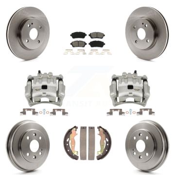 Front Rear Brake Caliper Rotors Drums Semi-Metallic Pads Kit (8Pc) For 2011-2014 Mazda 2 KC8-100805S