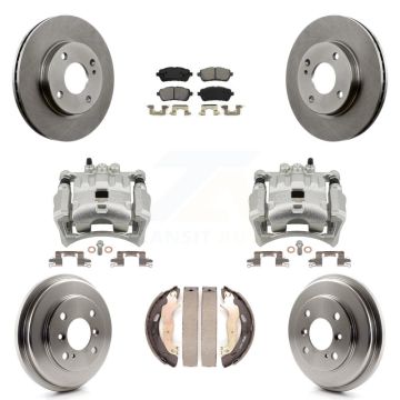 Front Rear Disc Brake Caliper Rotors Drums Semi-Metallic Pads Kit (8Pc) For Ford Fiesta KC8-100806S