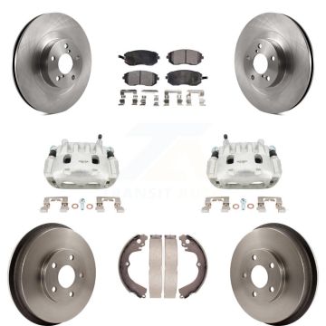 Front Rear Brake Caliper Rotors Drums Ceramic Pads Kit (8Pc) For Subaru Forester Impreza KC8-100807T
