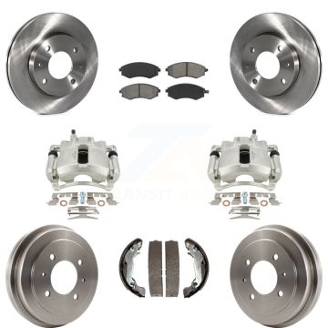 Front Rear Disc Brake Caliper Rotor Drum Semi-Metallic Pad Kit (8Pc) For Hyundai Elantra KC8-100808S