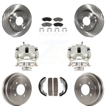 Front Rear Disc Brake Caliper Rotors Drums Ceramic Pads Kit (8Pc) For Hyundai Elantra KC8-100809C