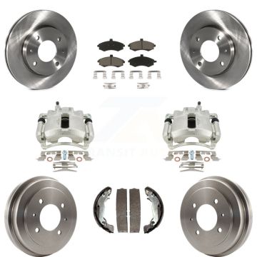 Front Rear Disc Brake Caliper Rotors Drums Ceramic Pads Kit (8Pc) For Hyundai Elantra KC8-100810C