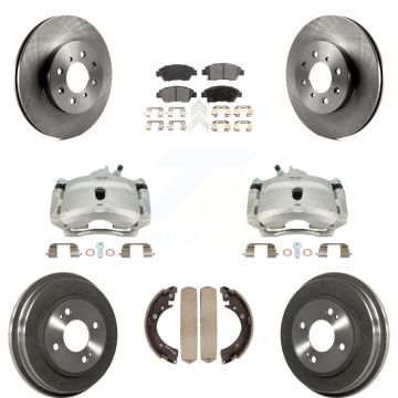 Front Rear Disc Brake Caliper Rotors Drums Semi-Metallic Pads Kit (8Pc) For Honda Civic KC8-100810P