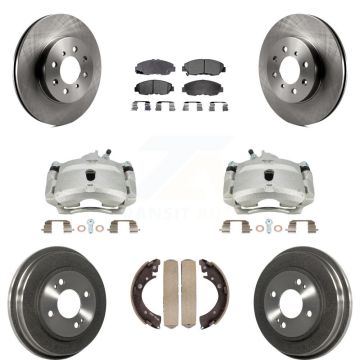 Front Rear Disc Brake Caliper Rotors Drums Ceramic Pads Kit (8Pc) For Honda Civic KC8-100810T