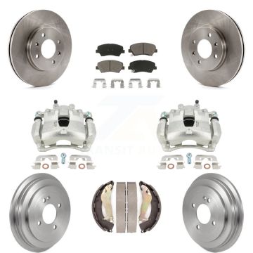 Front Rear Brake Caliper Rotors Drum Ceramic Pads Kit (8Pc) For 2012-2017 Hyundai Accent KC8-100813C