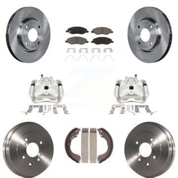 Front Rear Brake Caliper Rotors Drum Ceramic Pads Kit (8Pc) For Nissan Versa 4-Wheel ABS KC8-100814C
