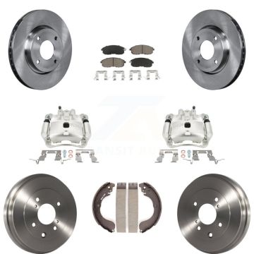 Front Rear Disc Brake Caliper Rotors Drums Ceramic Pads Kit (8Pc) For Nissan Versa Cube KC8-100815C