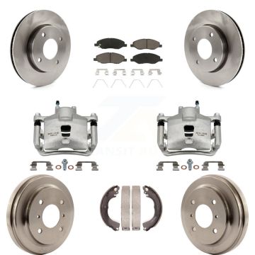 Front Rear Brake Caliper Rotors Drums Ceramic Pads Kit (8Pc) For 09-11 Nissan Versa 1.6L KC8-100816C