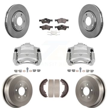 Front Rear Disc Brake Caliper Rotors Drums Ceramic Pads Kit (8Pc) For Dodge Caravan KC8-100818T