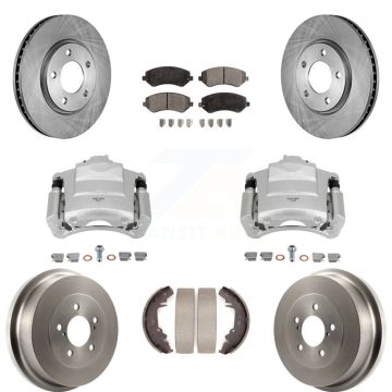 Front Rear Brake Caliper Rotors Drum Semi-Metallic Pad Kit (8Pc) For Dodge Grand Caravan KC8-100819P