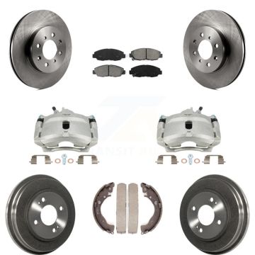 Front Rear Disc Brake Caliper Rotors Drum Semi-Metallic Pads Kit (8Pc) For Honda Insight KC8-100819S