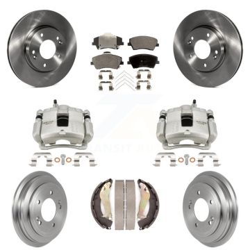Front Rear Disc Brake Caliper Rotor Drum Semi-Metallic Pad Kit (8Pc) For Hyundai Elantra KC8-100820P