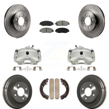 Front Rear Disc Brake Caliper Rotors Drums Semi-Metallic Pads Kit (8Pc) For Honda Civic KC8-100820S
