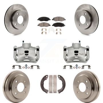 Front Rear Brake Caliper Rotors Drums Semi-Metallic Pads Kit (8Pc) For Nissan Versa 1.6L KC8-100821P